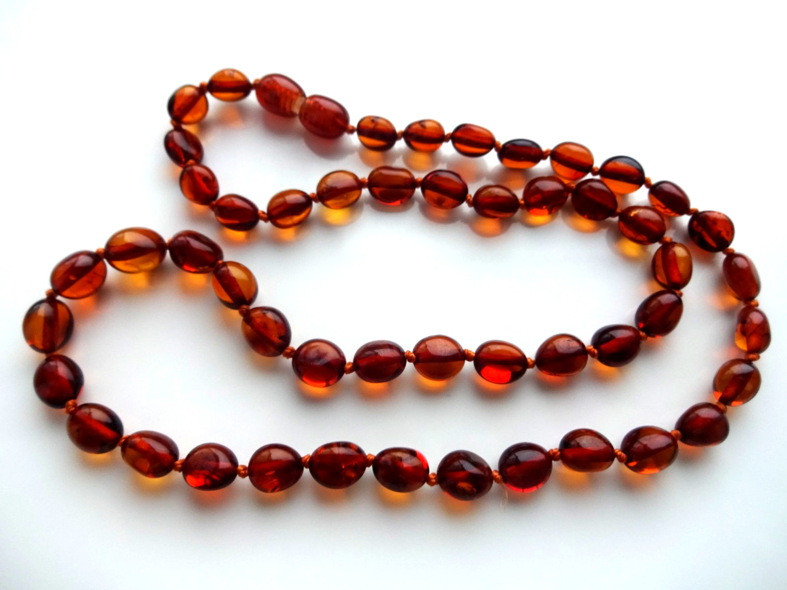Natural Cognac Oval Beads BALTIC AMBER Necklace 18” 48cm Gift
