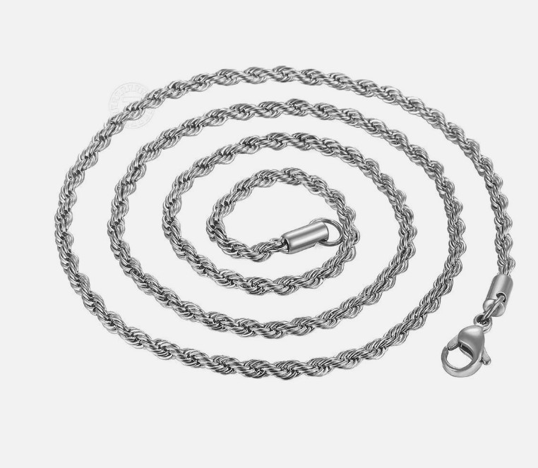 2/3/4/8/10MM Mens Silver Stainless Steel Necklace Twisted Rope Link Chain 18-26″