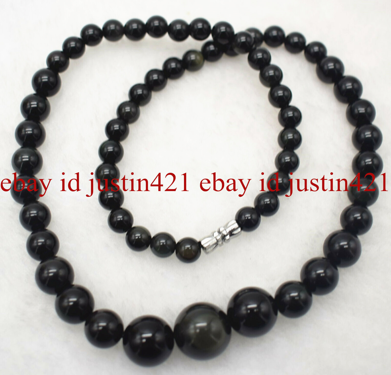 Fashion 6-14mm Black Obsidian Round Gemstone Beads Necklace 16-24” AAA+
