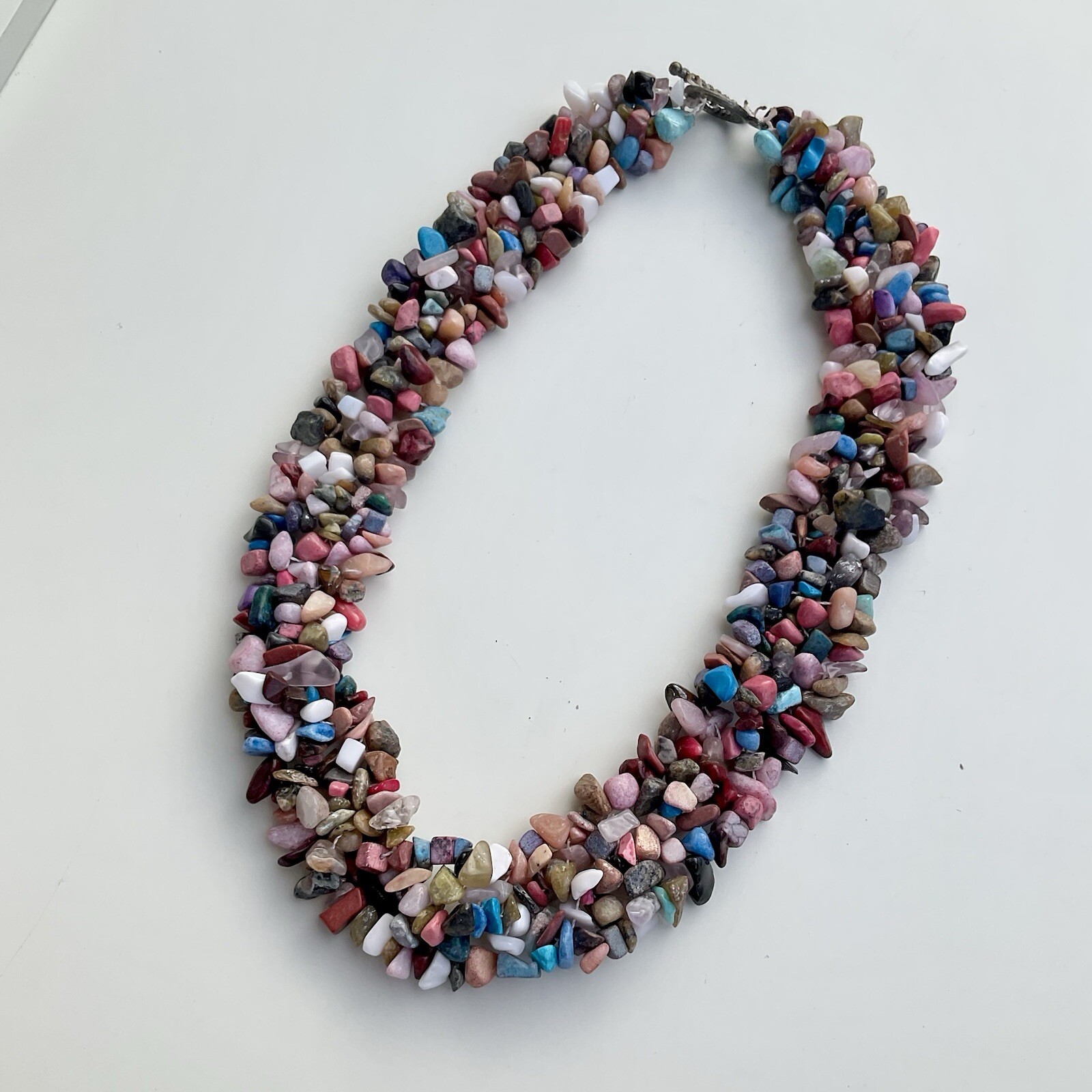 Handcrafted Multicolor Chipped Gemstone Collar Statement Necklace, 17 Inches