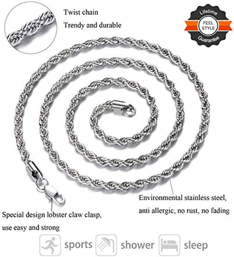 Stainless Steel Rope Chains 22 Inches 2mm Twist Rope Necklace Men Women