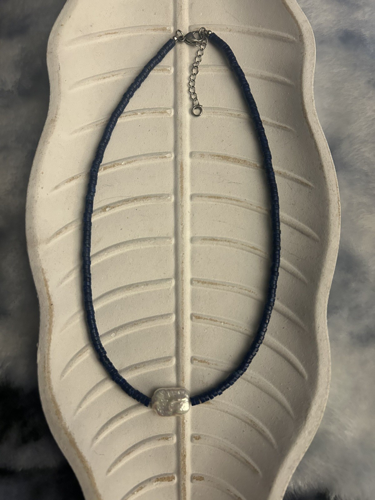 Hand made Unisex Freshwater Pearl and Lapis Lazuli Necklace see description.