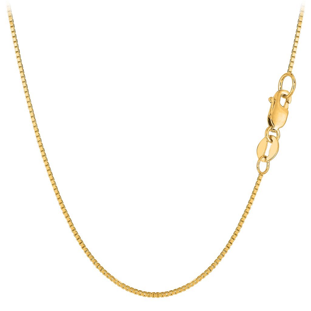 18k Yellow Solid Real Gold Mirror Box Chain Necklace, 0.8mm, 18″