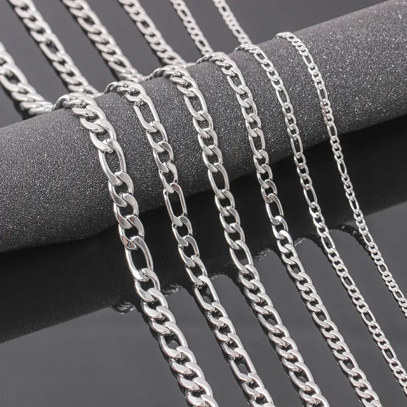 Stainless Steel Figaro Chain 16″- 30″ Necklace Men Women 3/4/5/7/9/10/12mm