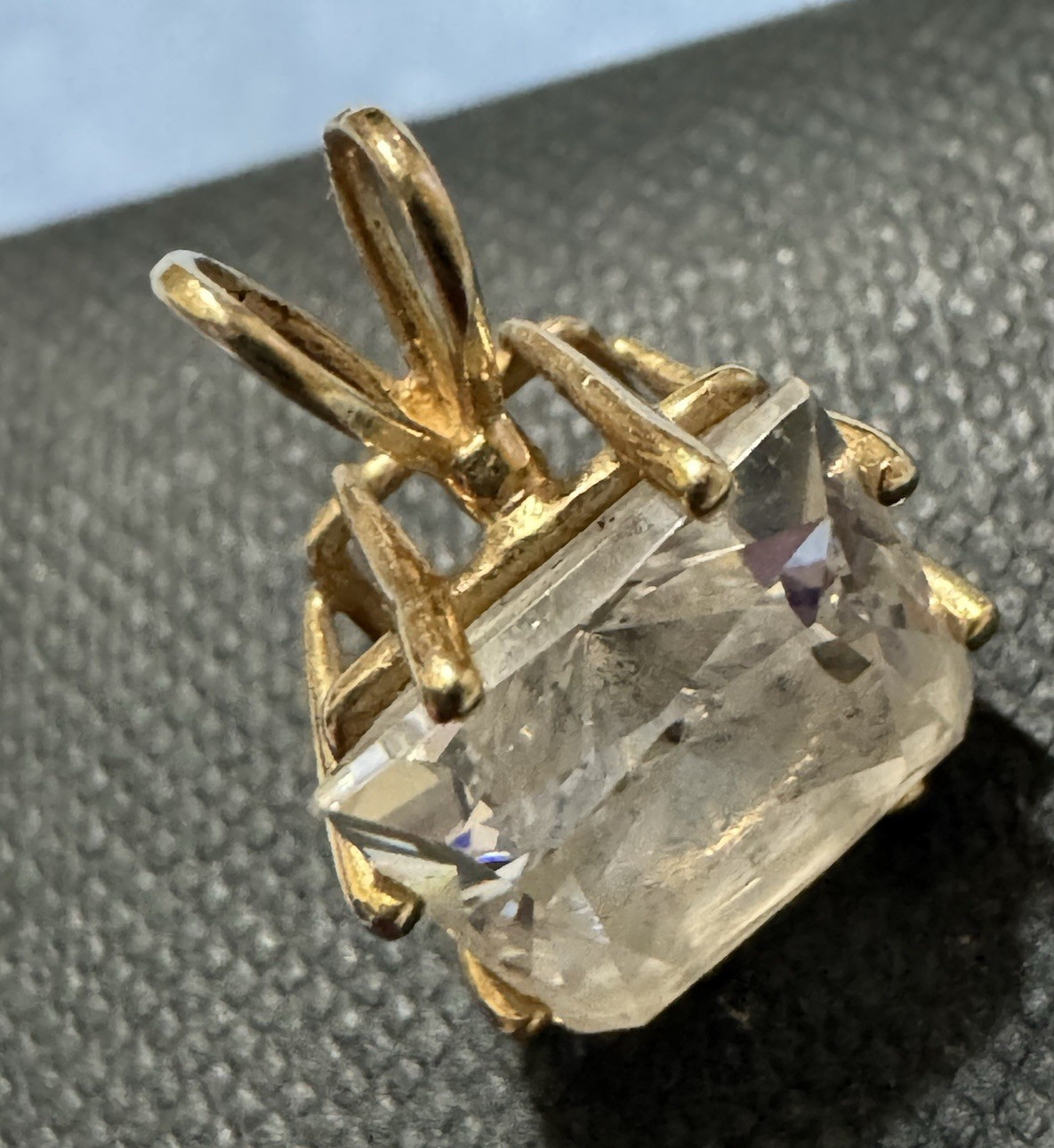 Gold Tone Yellow Gold Metal Square Charm Pendant, Prong Set Clear Stone