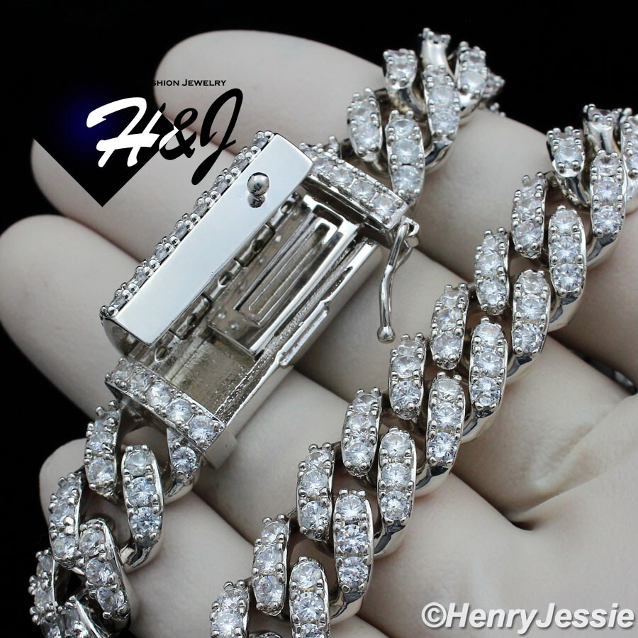 18-24″MEN 14K WHITE GOLD PLATED ICY BLING CZ 12MM MIAMI CUBAN CURB NECKLACE*BN5