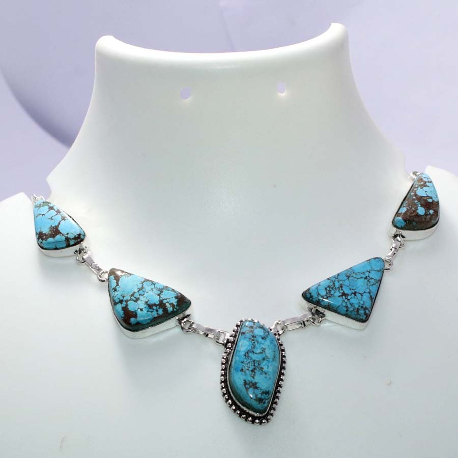 925 Silver Plated Lovely Turquoise Necklace 20″ Everyday Wear Design Trendy MJ