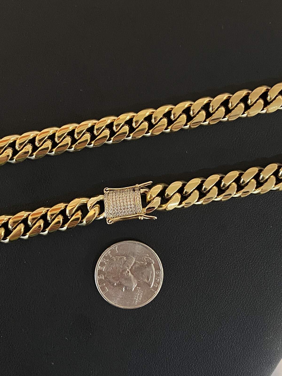 10mm 20″ Miami Cuban Link Men Choker Real Solid 14k Gold Vermeil Stainless Steel