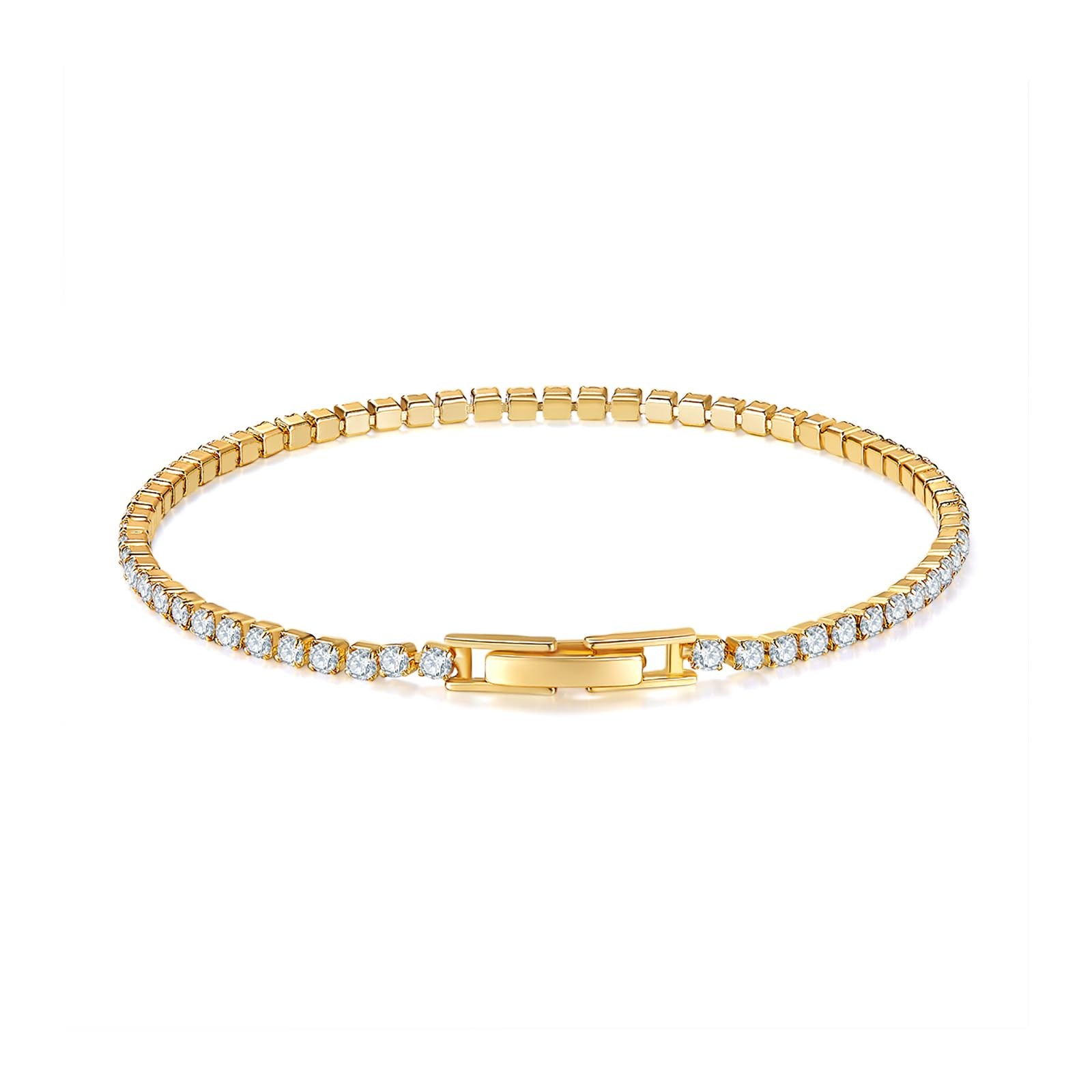 MINDDHA Tennis Bracelet – Elegant 2mm Cubic Zirconia 7 Inch, Yellow Gold