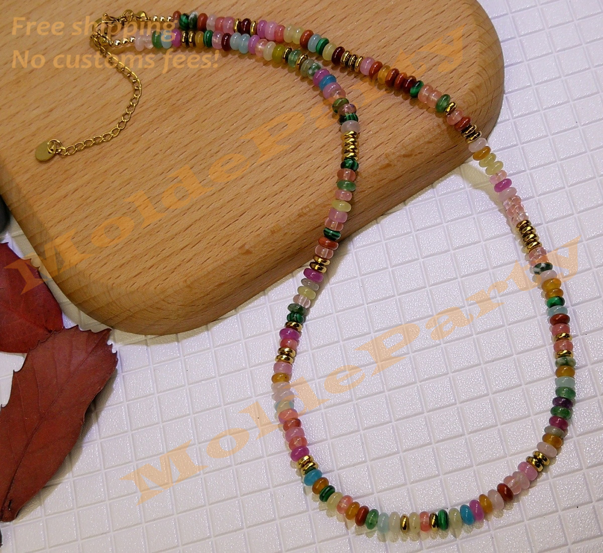 40cm Colorful Mixed Gemstone Rondelle Beaded Choker Boho Rainbow Necklace Gift