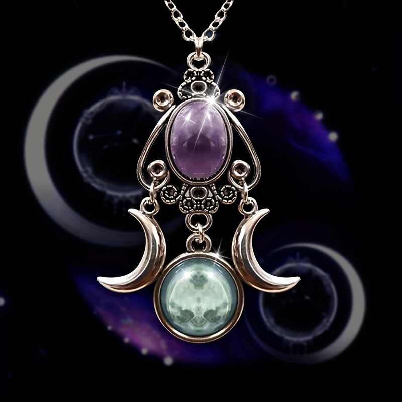 Triple Moon Goddess Crystal Necklace Accessories Witchy Jewelry For Women Girls