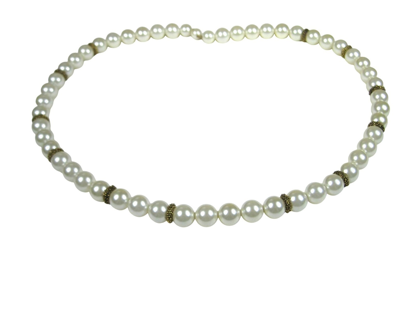 Simulated Plastic Pearl Necklace Gold Tone Beaded Hidden Clasp Beads