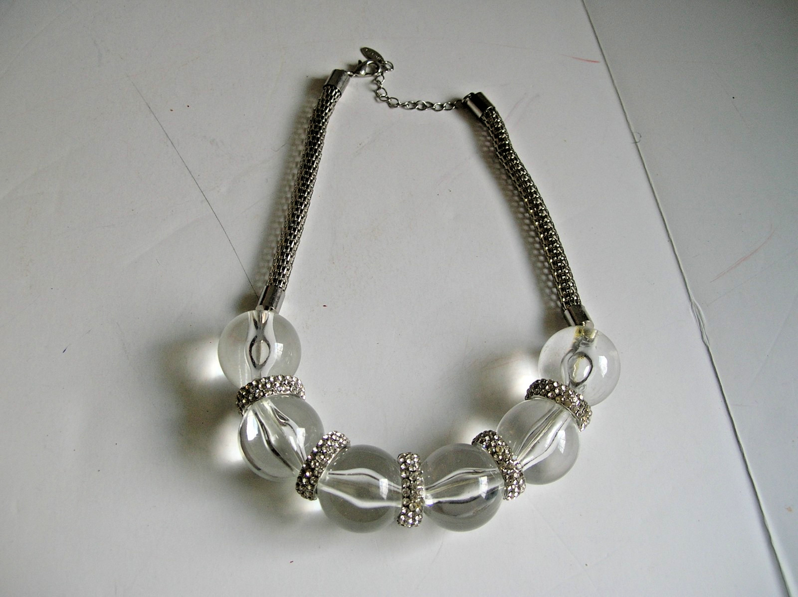 Natasha Lucite Large Beads w Rondell Rhinestone Spacers Necklace.