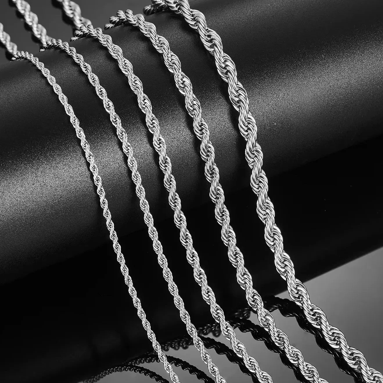Men’s Stainless Steel Punk Twist Rope Chain Necklace for Women Silver Color Neck