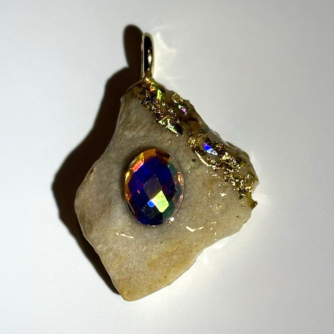 CASTILLE Gold Tone Multicolor Oval Crystal Asymmetrical Pendant Charm White