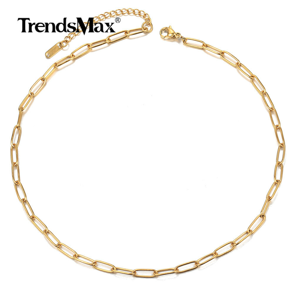 Gold Plated Stainless Steel Paperclip Rolo Box Chain Choker Necklace 16-20″ Xmas