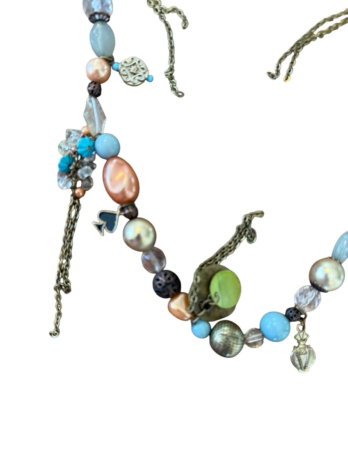 Boho Western Multi Color Beaded & Charm Tassel Patina Long Layering Necklace
