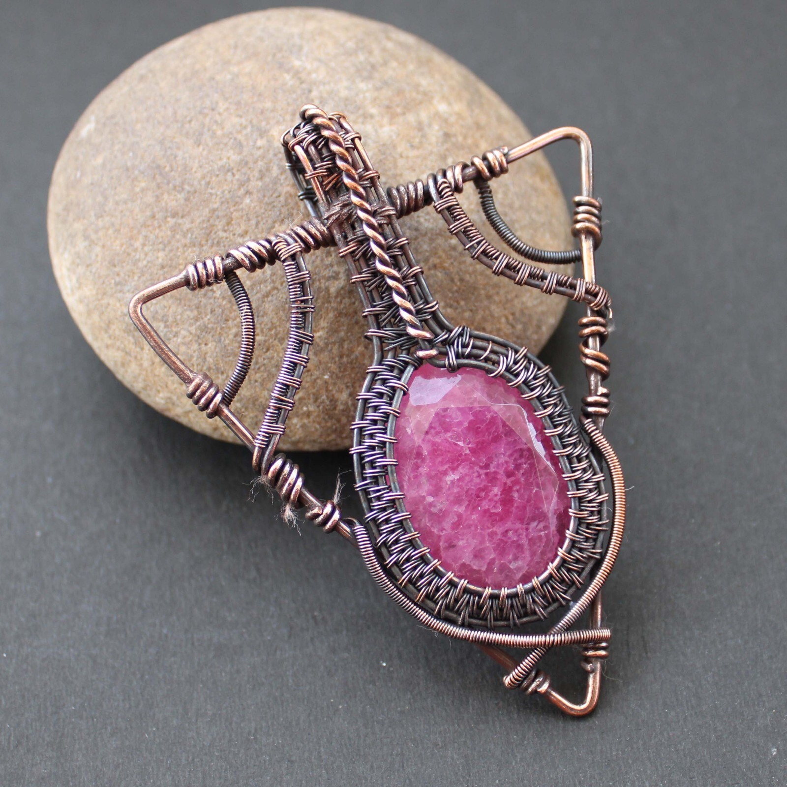 Kashmiri Ruby Handmade Pendant Copper Wire Wrapped Pendant Wire Wrap Jewelry