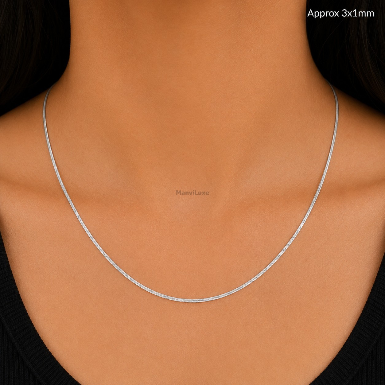 20″ Premium Silver Bonded Snake Chain 3mm Flat Herringbone Chain