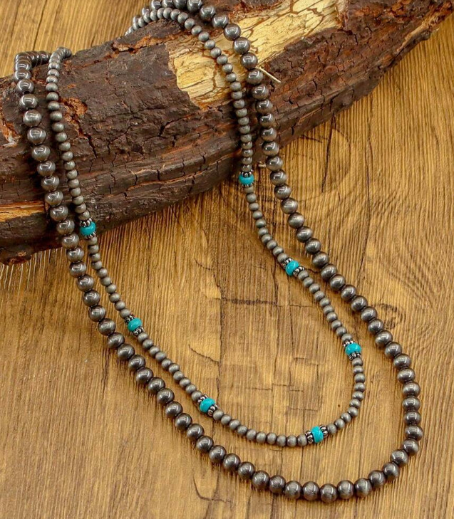 NECKLACE-Western Navajo Beaded Style Tribe Double-Layer Retro Pearl Necklace
