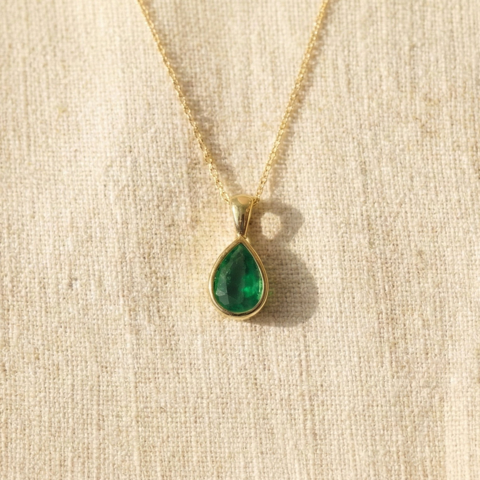 Pear Lab-Created Green Emerald Pendant Necklace, Gold Plated Handmade Pendant