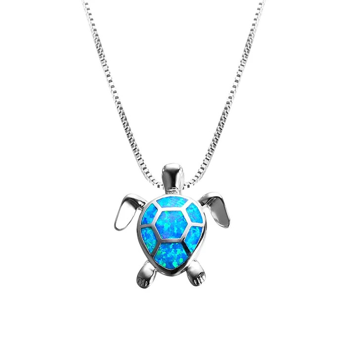 Blue & Silver Shiny Turtle Necklace