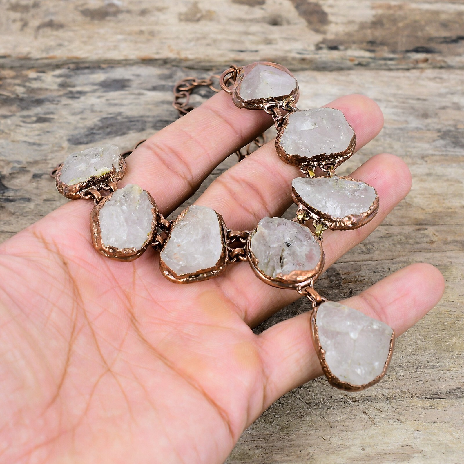 Rainbow Moonstone Rough Electroformed Chain Adjustable Necklace Copper 18.0″