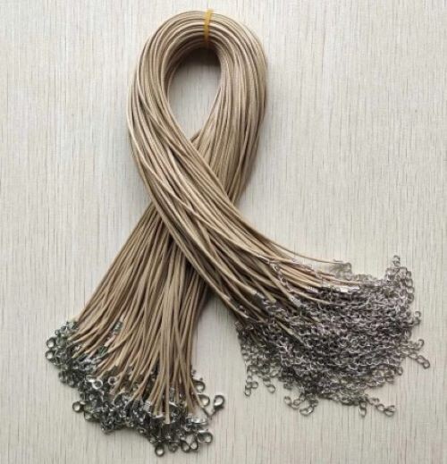 1.5mm Khaki Wax Leather Cord Rope Necklace 45+5cm Chain Lobster Clasp 10pc