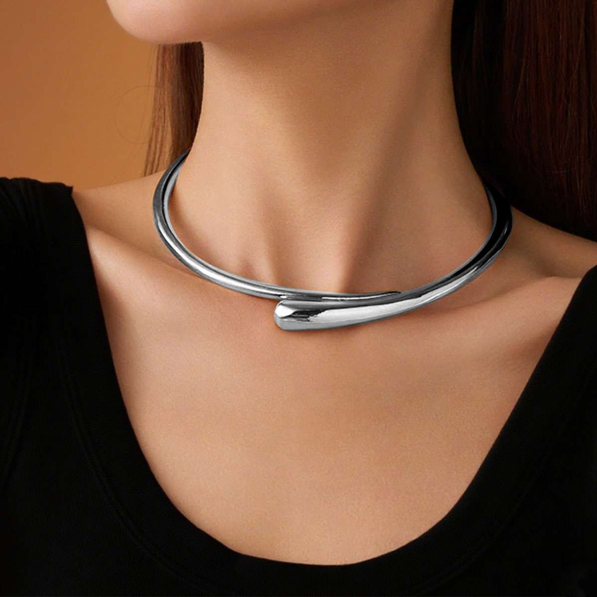 Statement Chunky Collar Necklace for Women ,Teardrop Open Cuff Choker with Sprin