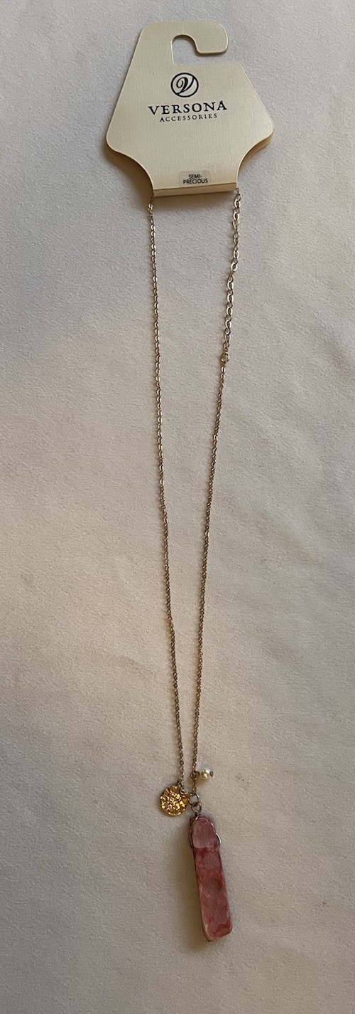 Versona Pink Stone Necklace Gold Tone Chain 18″