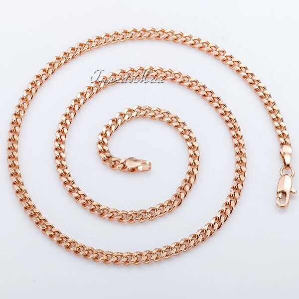 NEW 3mm Womens Girls Chain Cut Curb Cuban Rose Gold Filled GF Necklace Jewelry
