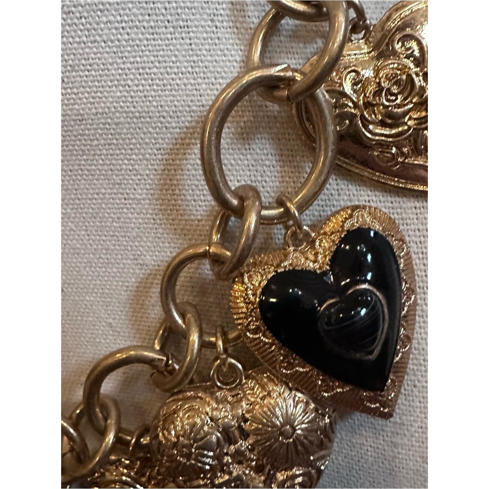 Zara Golden Heart Charms Metal Links Necklace Statement Jewelry Gold Maximalism