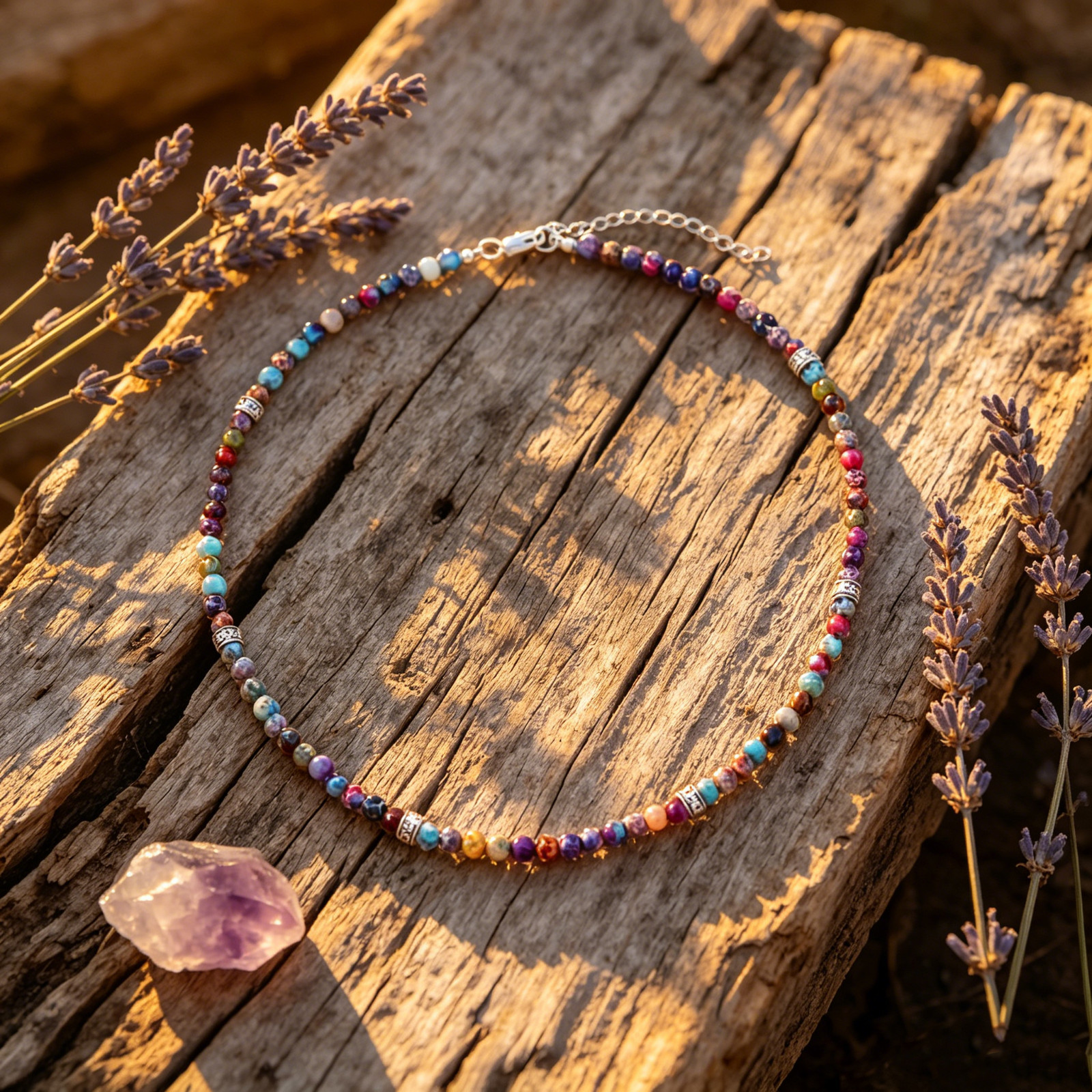 Multicolor Chakra Stone Beaded Choker Necklace Boho Healing Jewelry For Women