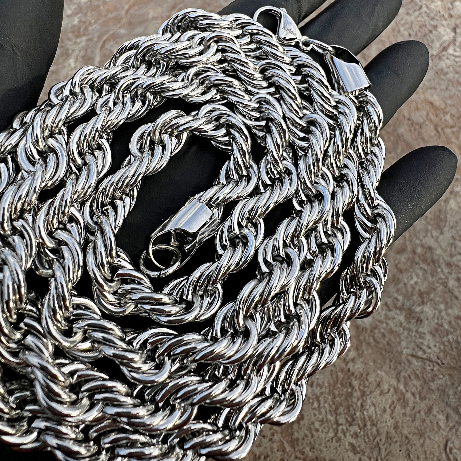Mens 316L Stainless Steel Rope Chain Silver Hip Hop Necklace 10MM Thick 40″ Inch
