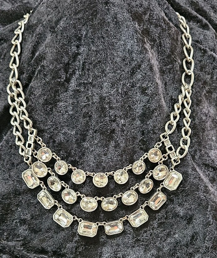 Premier Designs Crystal Multi-Strand Silver Necklace & Earrings Set