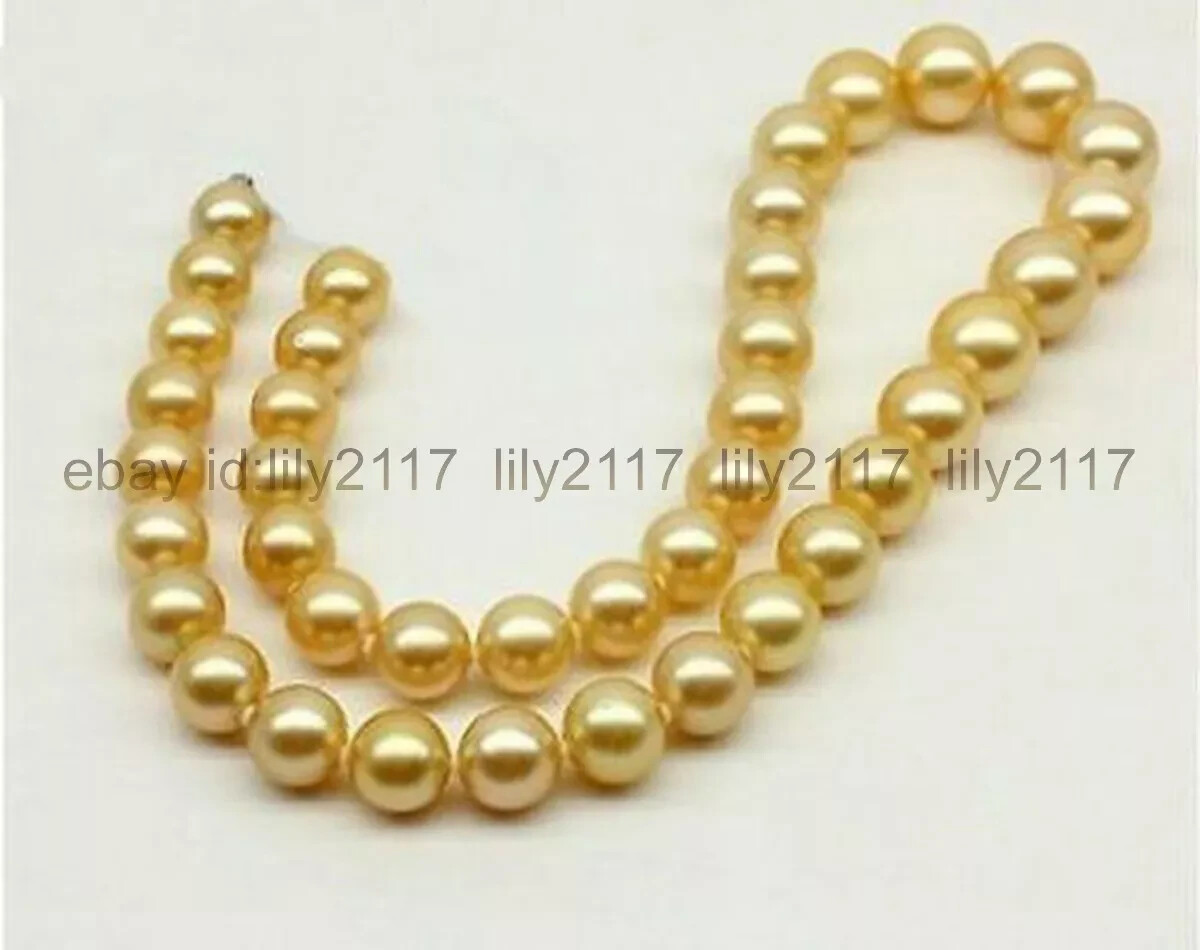 Perfect AAA natural round 9-10mm south sea gold pearl necklace earring 18in 14K