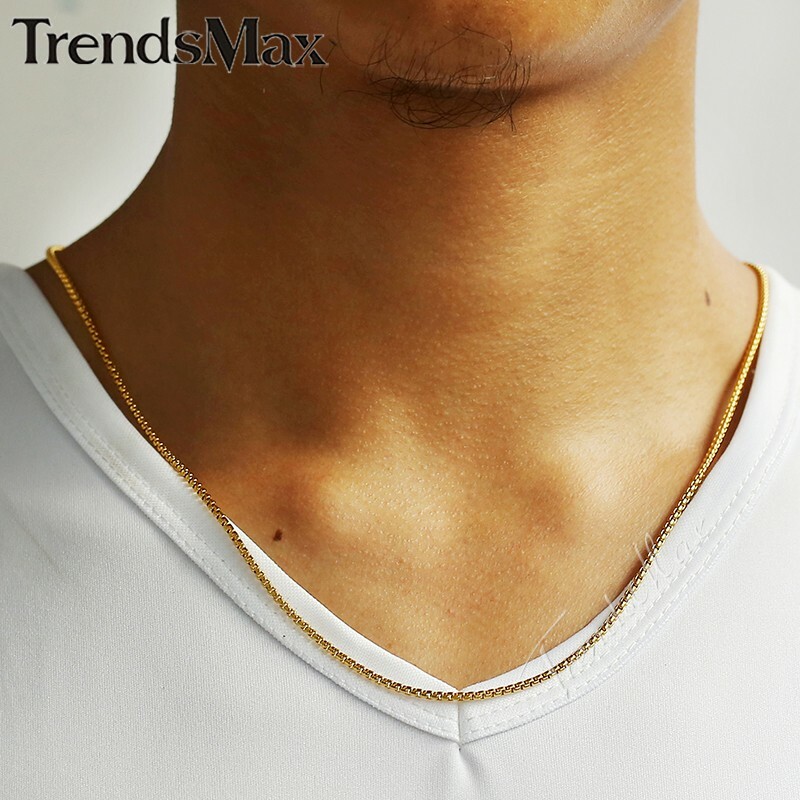 1/2Pcs 2mm Thin Box Link Gold Plated Stainless Steel Chain Necklace for Pendant