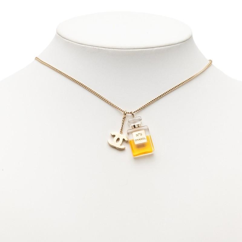 Chanel Coco Mark No.5 Perfume Bottle Chain Pendant Necklace Gold Plastic Plated