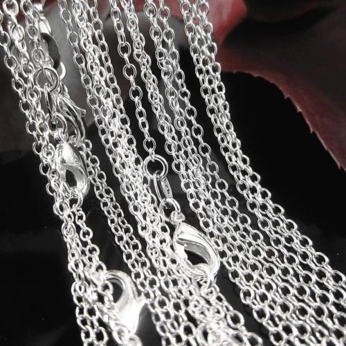 Wholesale 10pcs 925 Sterling Solid Silver 1mm 16inch -24inch Rolo Chain Necklace