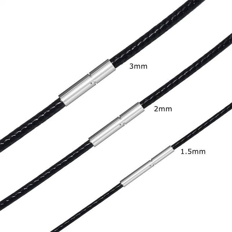 Black Rope Leather Cord Chain Necklace Stainless Steel