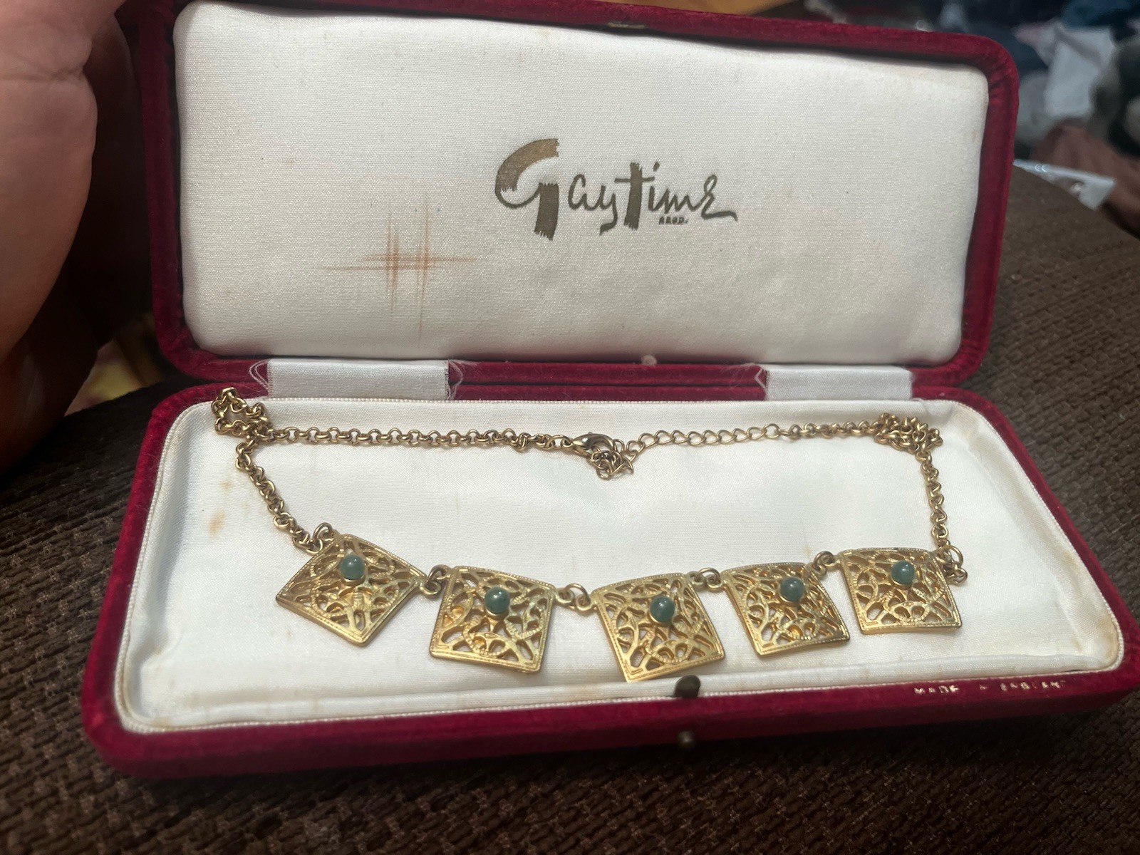 Rare Vintage Gay Time Costume Jewellery Necklace Gold Tone Metal Bib Type