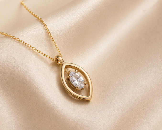 1Ct Marquise Simulated Diamond Solitaire Pendant Necklace 14K Yellow Gold Plated
