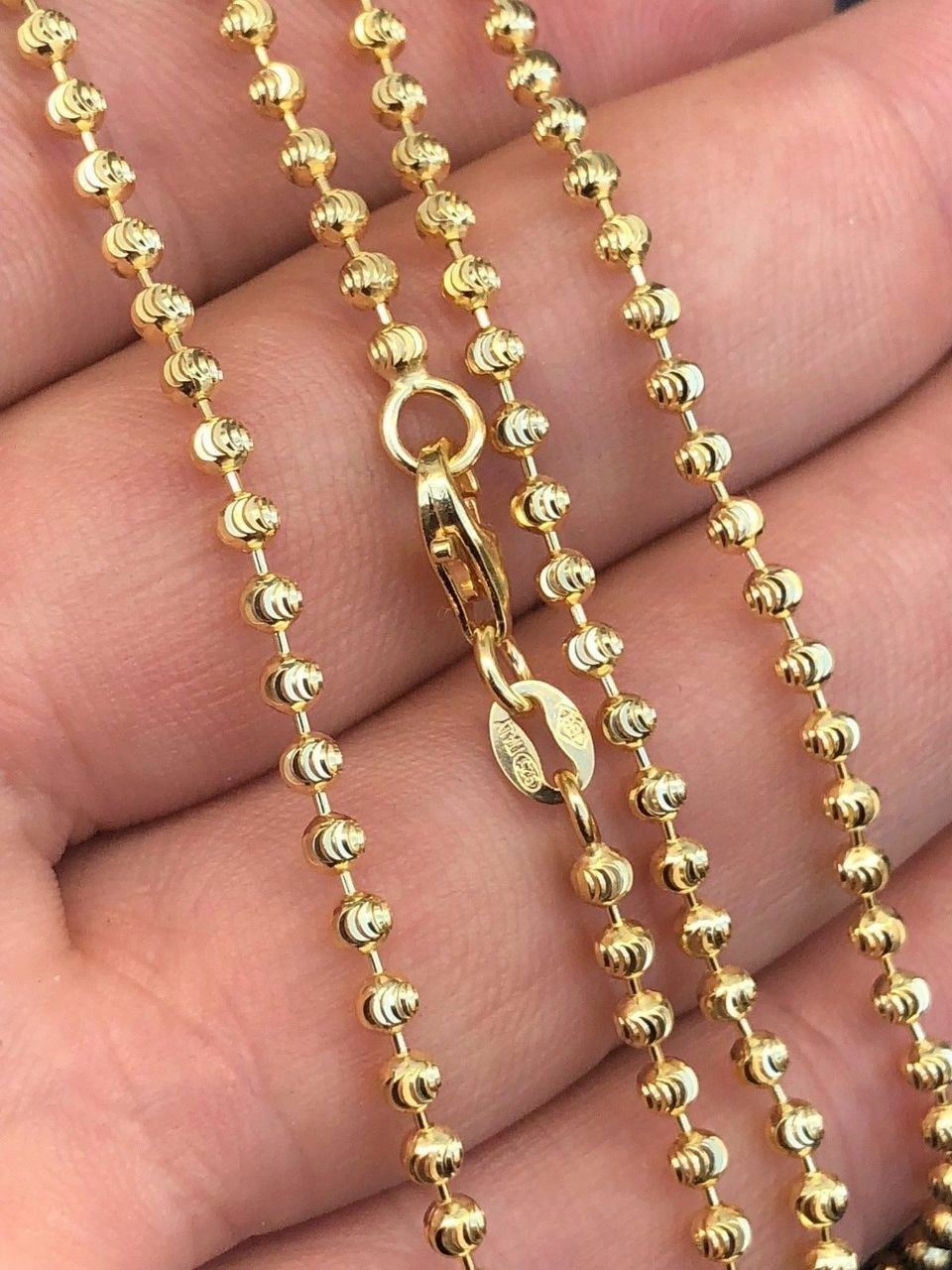 14K Gold Plated Solid 925 Silver Ball Moon Diamond Cut Chain MADE IN ITALY 2.5mm