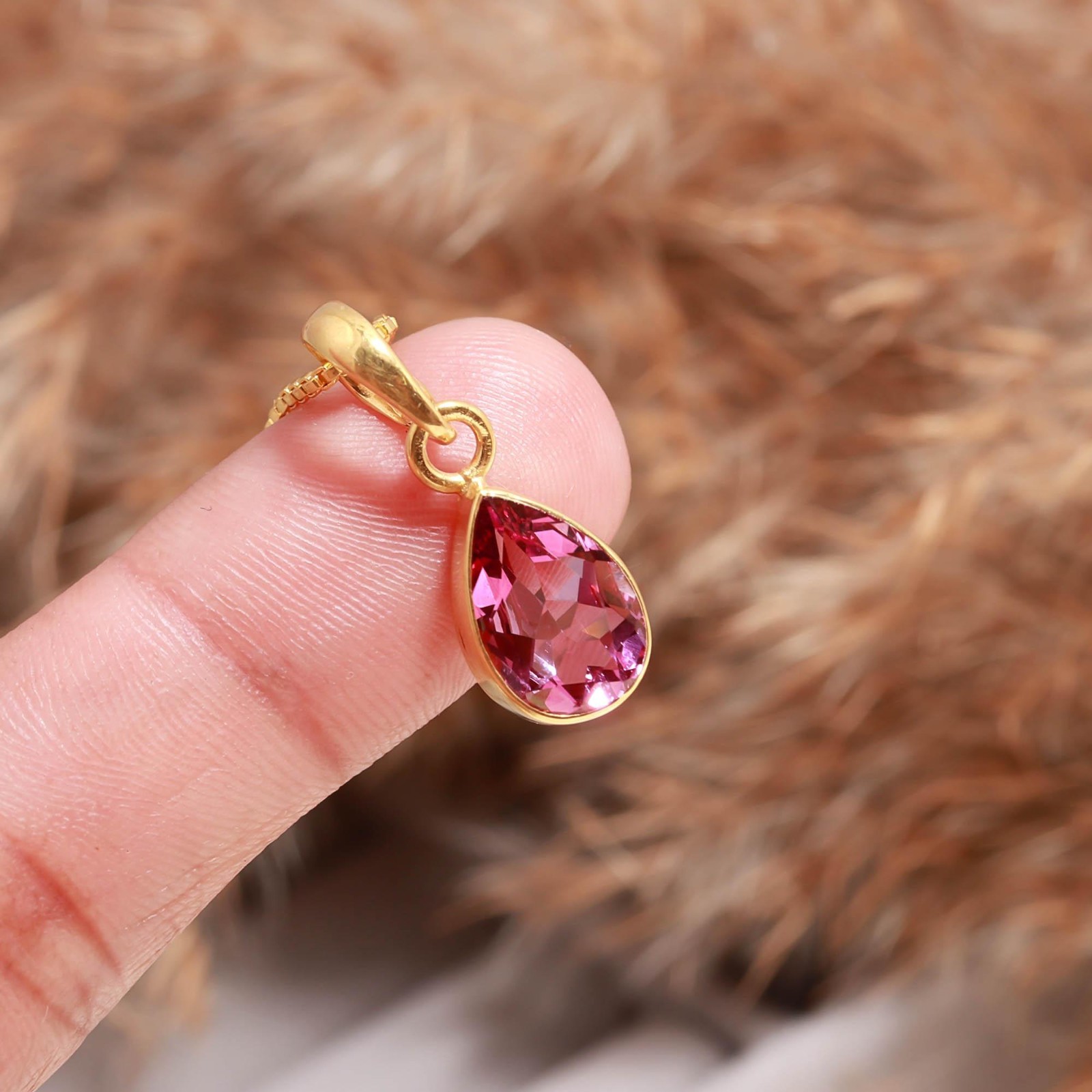 Natural Pink Topaz Pear Necklace Gold Fill 925 Sterling Silver Jewelry For Gift