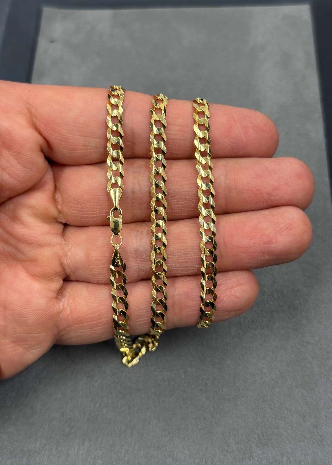 14k Yellow Gold Solid Flat Cuban Curb Link Chain Necklace 22″ 4.5mm 12.50 Grams