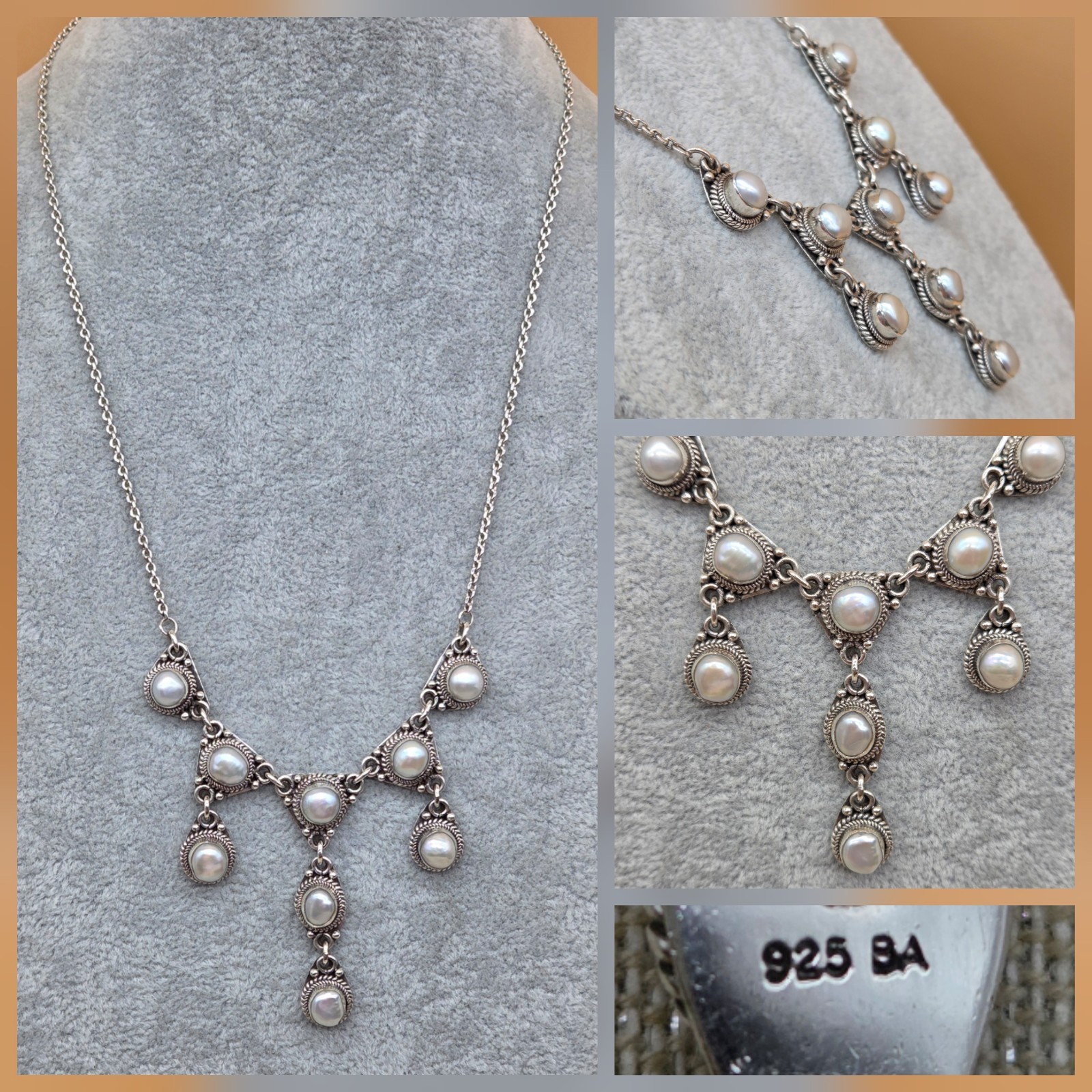 SA Suarti Bali Sterling Silver 925 Genuine Pearl Romantic Bib Style Necklace