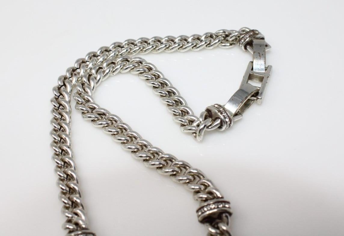Brighton Urban Hearts Silver Crystal Retired Fold Over Clasp Pendant Necklace