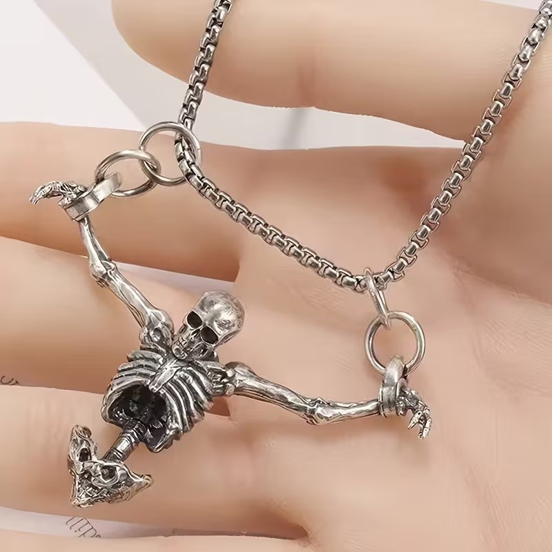 Elegant 925 Sterling Silver Unique Skull Rock & Roll Biker Pendant Necklace