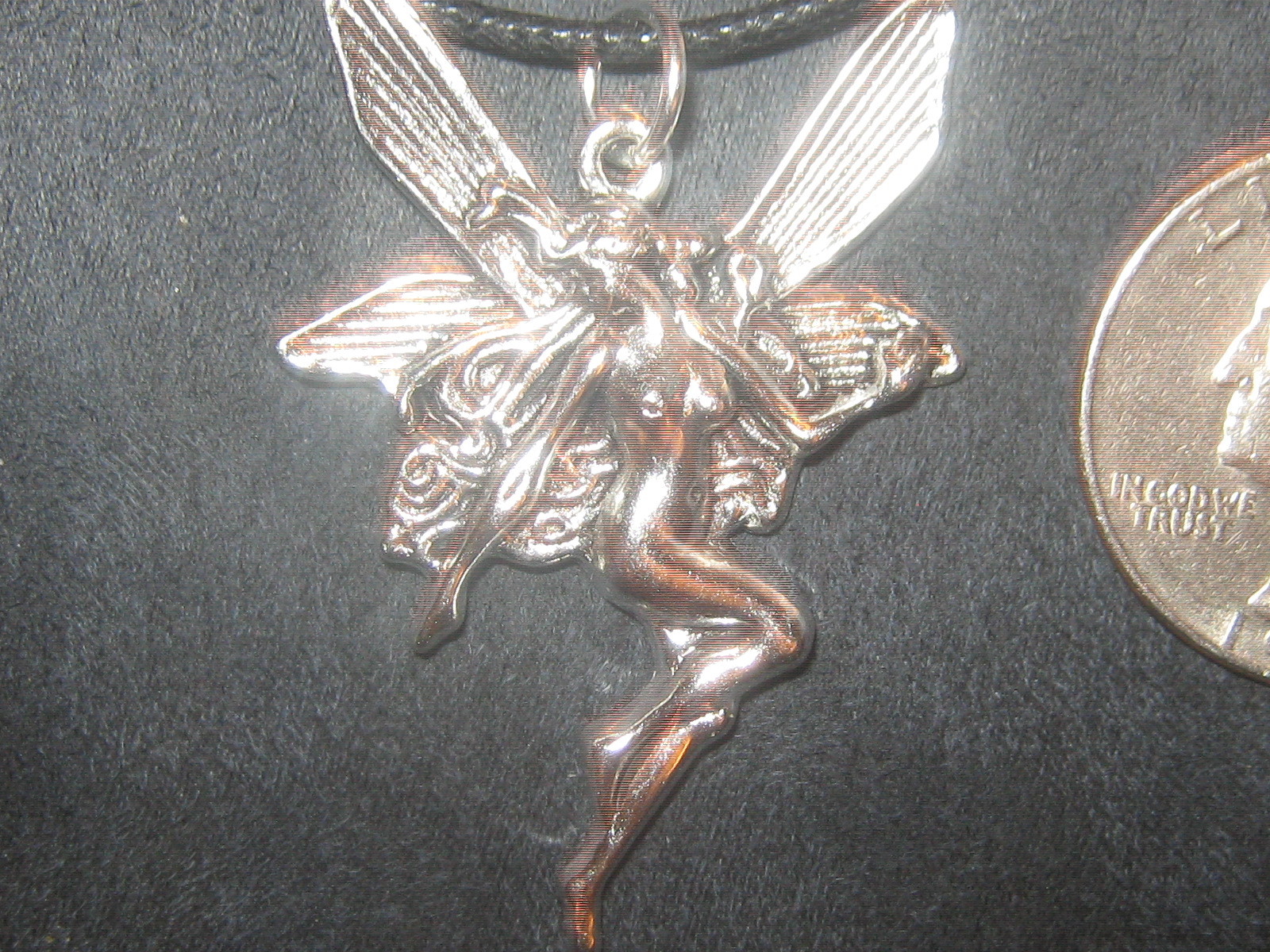 Large 40MM Silver Tone Mystic Fantasy Wiccan Nymph Fairy Charm Pendant Necklace