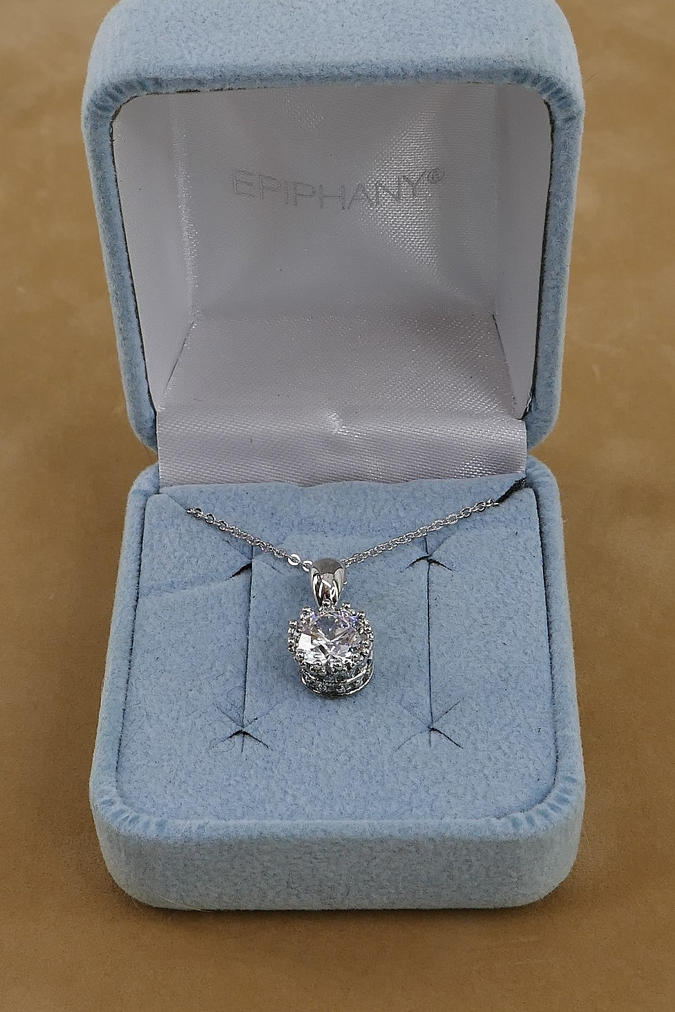 DiAMONiQUE EPiPHANY PLATiNUM CLAD STERLiNG CZ SOLiTAiRE 18″ NECKLACE w/BOX